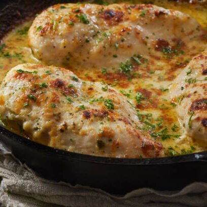 Creamy Baked Parmesan Chicken in a Cast Iron Skillet